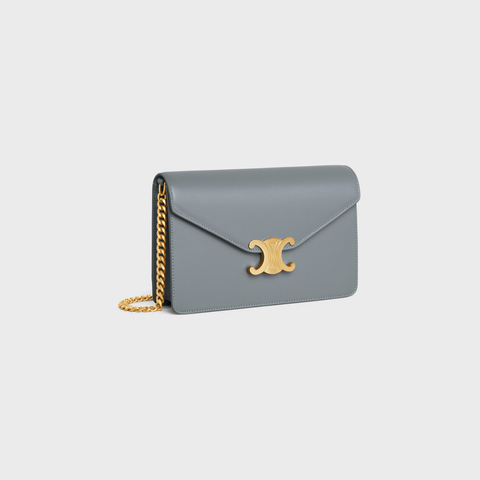 WALLET ON CHAIN MARGO IN SHINY CALFSKIN BLUE GREY - Image 2